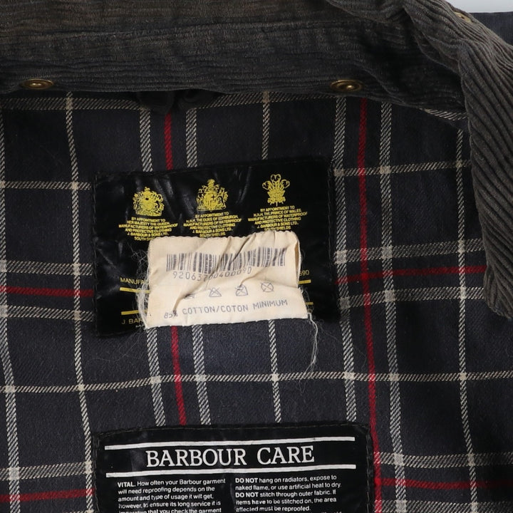1990'S Barbour BORDER (formerly 3 Warrant) waxed cotton oiled jacket, Made in England, C42, Men's L cotton navy blue type Vintage Second Hand