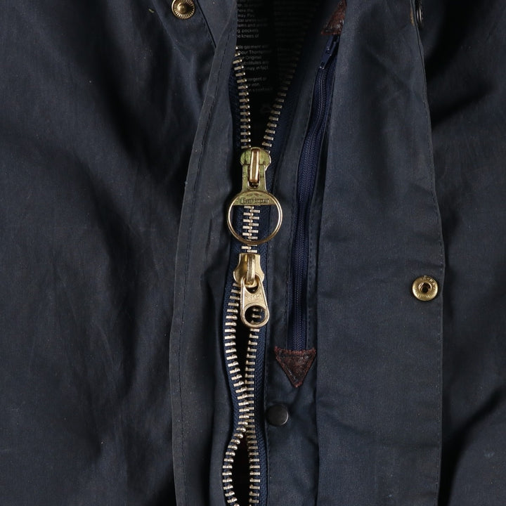 1990'S Barbour BORDER (formerly 3 Warrant) waxed cotton oiled jacket, Made in England, C42, Men's L cotton navy blue type Vintage Second Hand