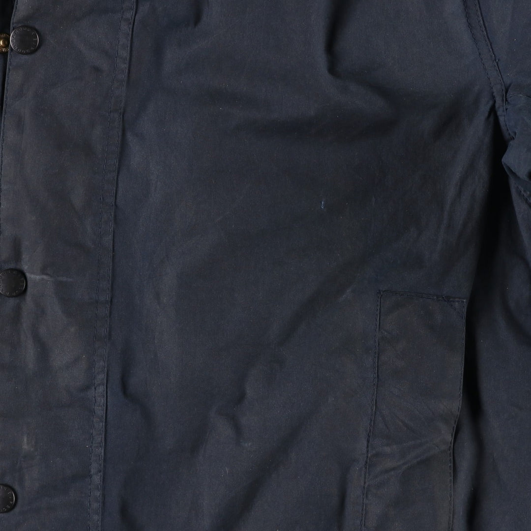 1990'S Barbour BORDER (formerly 3 Warrant) waxed cotton oiled jacket, Made in England, C42, Men's L cotton navy blue type Vintage Second Hand