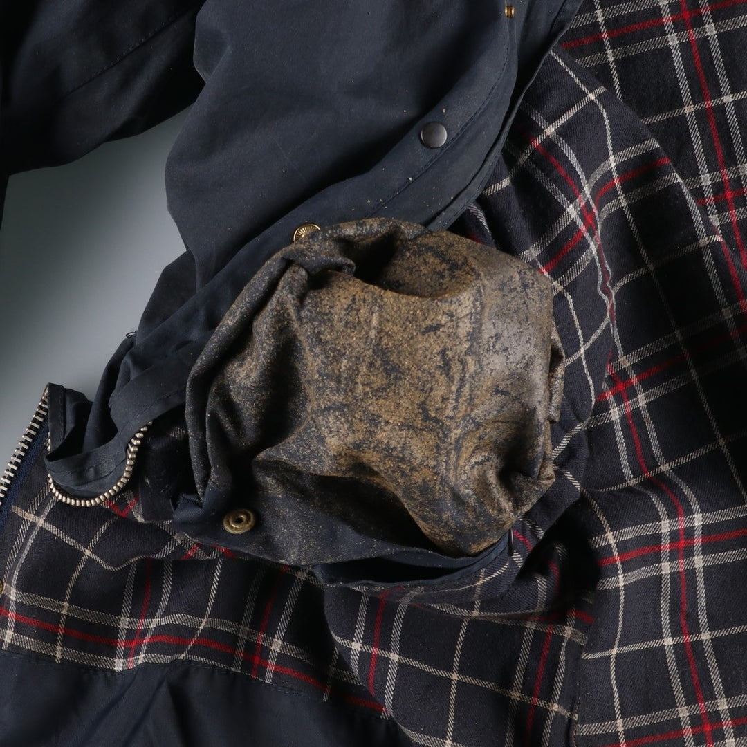 1990'S Barbour BORDER (formerly 3 Warrant) waxed cotton oiled jacket, Made in England, C42, Men's L cotton navy blue type Vintage Second Hand