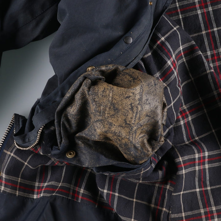 1990'S Barbour BORDER (formerly 3 Warrant) waxed cotton oiled jacket, Made in England, C42, Men's L cotton navy blue type Vintage Second Hand