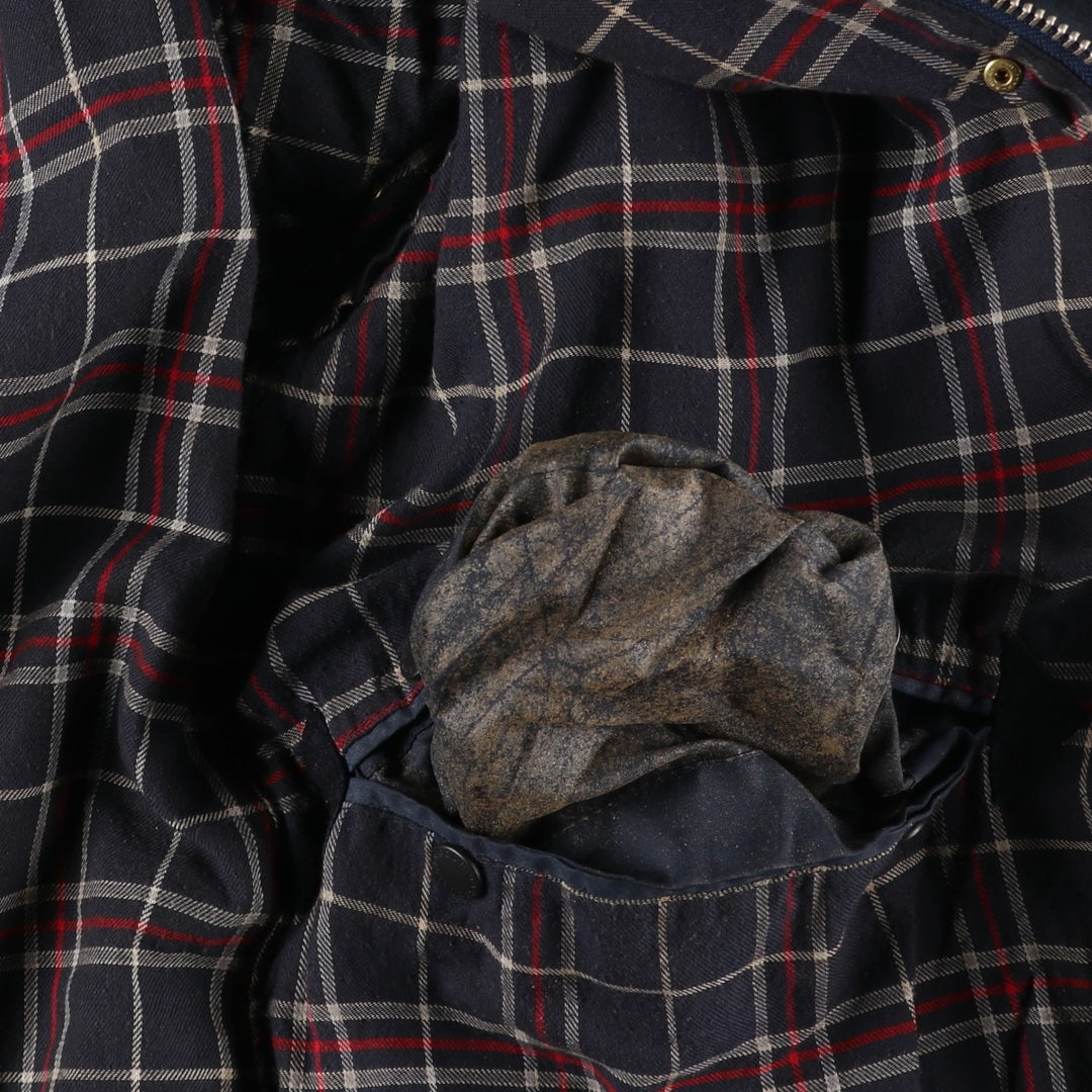 1990'S Barbour BORDER (formerly 3 Warrant) waxed cotton oiled jacket, Made in England, C42, Men's L cotton navy blue type Vintage Second Hand
