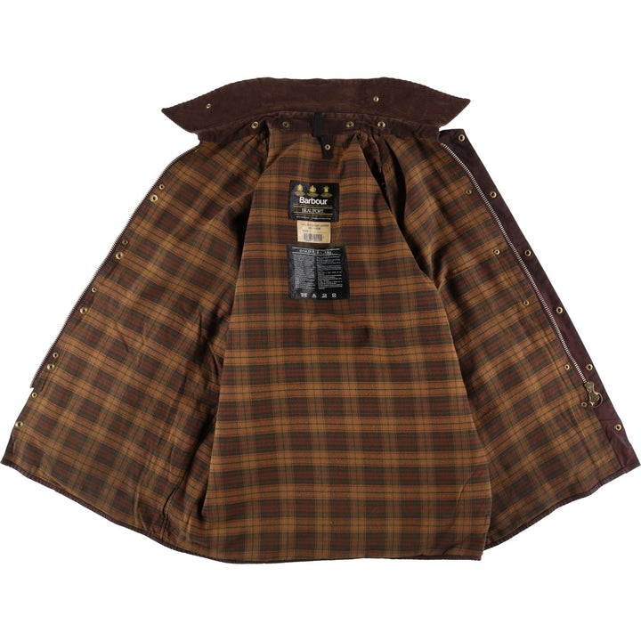 1990'S Barbour Beaufort 3 Warrant Oiled Hunting Jacket, Made in England, C44, Men's Size L cotton brown type Vintage Second Hand