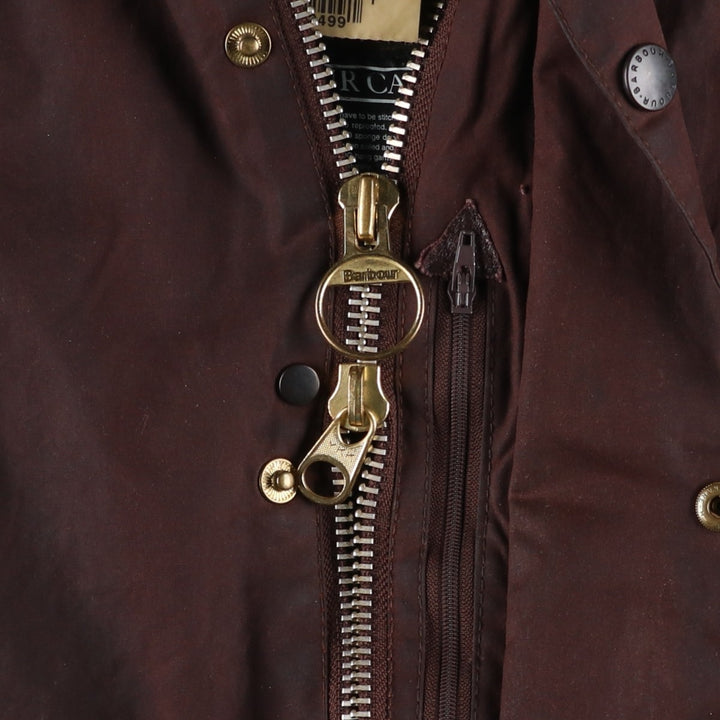 1990'S Barbour Beaufort 3 Warrant Oiled Hunting Jacket, Made in England, C44, Men's Size L cotton brown type Vintage Second Hand