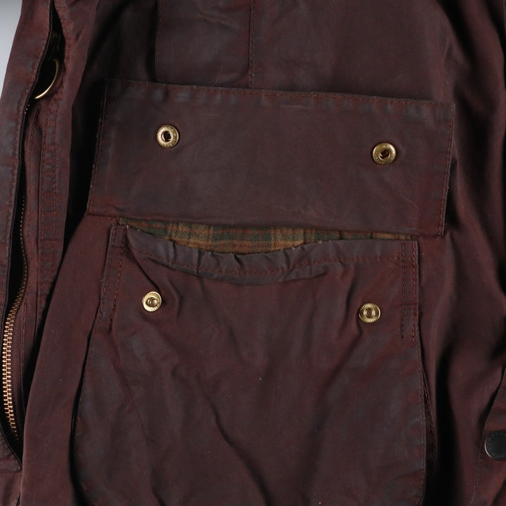 1990'S Barbour Beaufort 3 Warrant Oiled Hunting Jacket, Made in England, C44, Men's Size L cotton brown type Vintage Second Hand