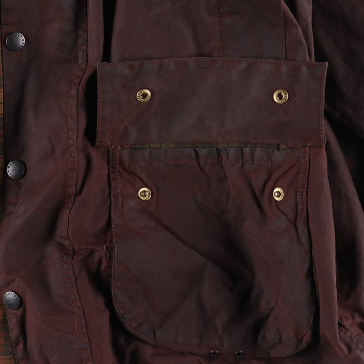 1990'S Barbour Beaufort 3 Warrant Oiled Hunting Jacket, Made in England, C44, Men's Size L cotton brown type Vintage Second Hand