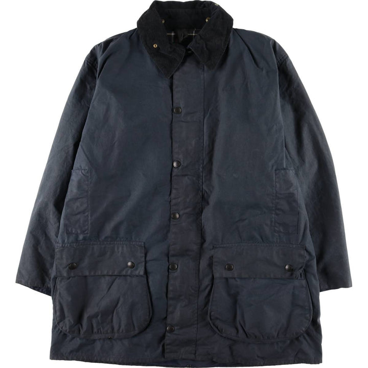 Vintage 80s-90'S Barbour BORDER (old 3-warrant) waxed cotton oiled jacket, made in England, men's size L cotton navy blue type Vintage Second Hand