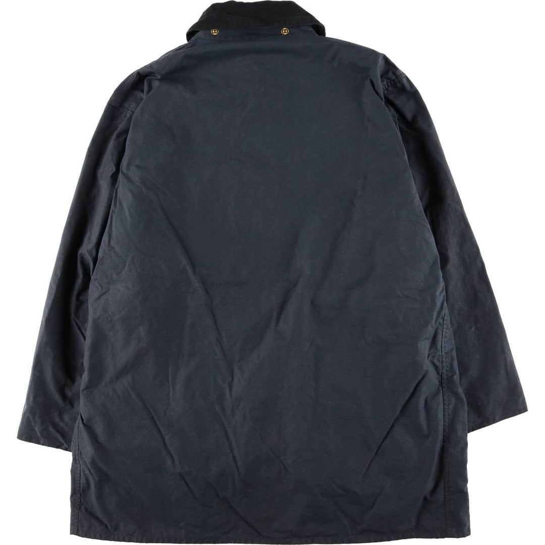 Vintage 80s-90'S Barbour BORDER (old 3-warrant) waxed cotton oiled jacket, made in England, men's size L cotton navy blue type Vintage Second Hand