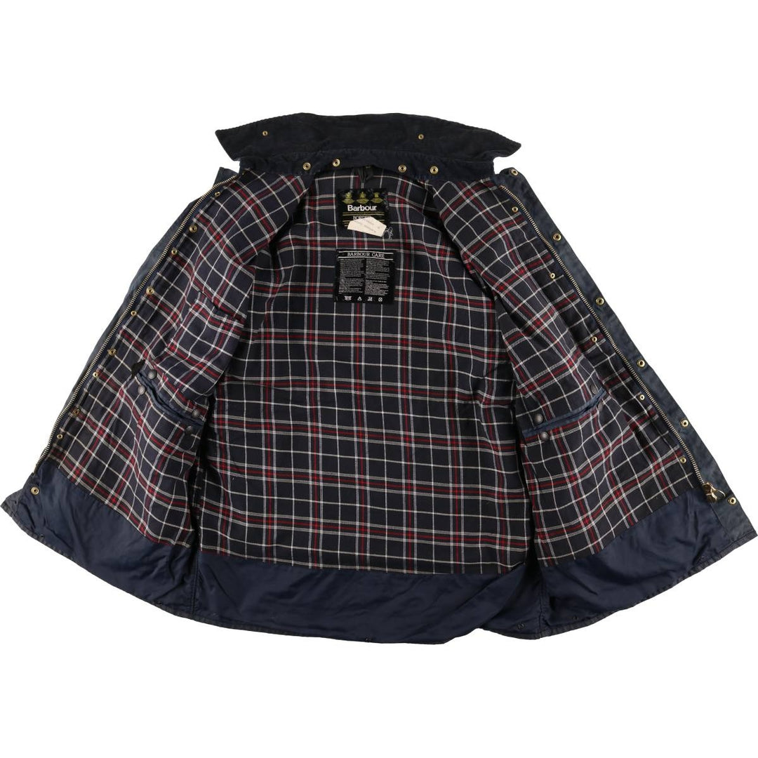 Vintage 80s-90'S Barbour BORDER (old 3-warrant) waxed cotton oiled jacket, made in England, men's size L cotton navy blue type Vintage Second Hand