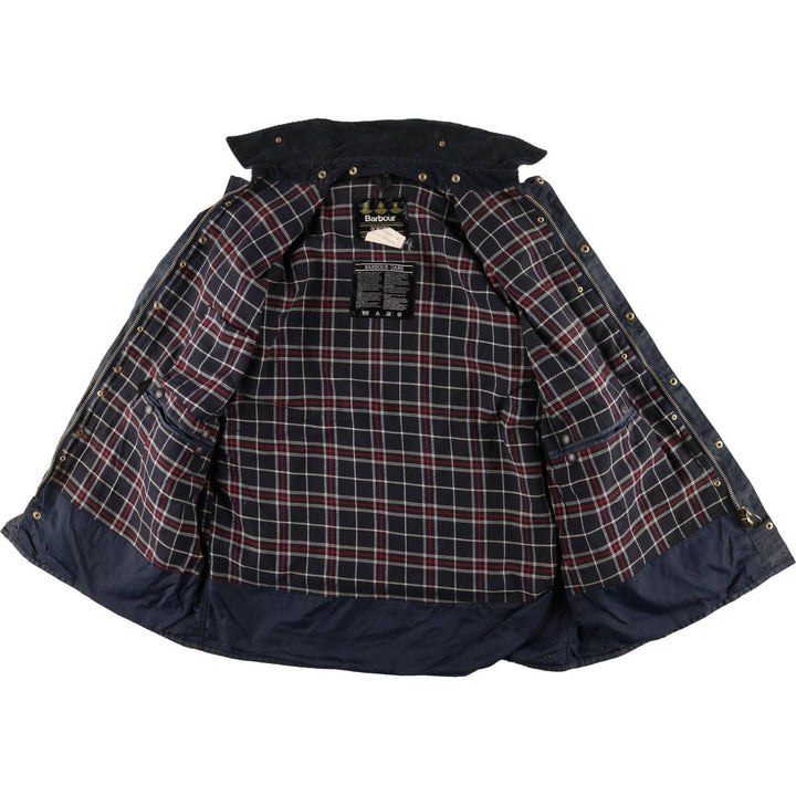 Vintage 80s-90'S Barbour BORDER (old 3-warrant) waxed cotton oiled jacket, made in England, men's size L cotton navy blue type Vintage Second Hand