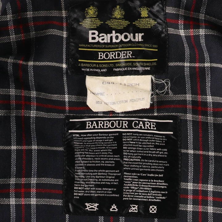 Vintage 80s-90'S Barbour BORDER (old 3-warrant) waxed cotton oiled jacket, made in England, men's size L cotton navy blue type Vintage Second Hand