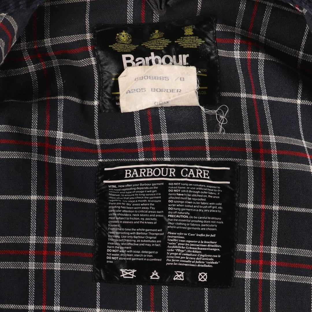 Vintage 80s-90'S Barbour BORDER (old 3-warrant) waxed cotton oiled jacket, made in England, men's size L cotton navy blue type Vintage Second Hand