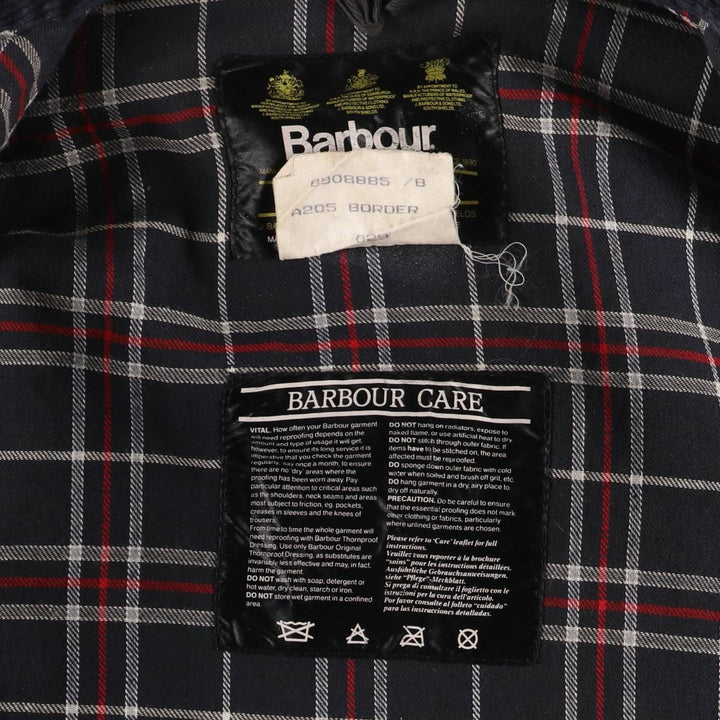 Vintage 80s-90'S Barbour BORDER (old 3-warrant) waxed cotton oiled jacket, made in England, men's size L cotton navy blue type Vintage Second Hand