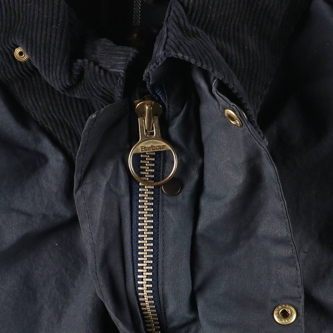 Vintage 80s-90'S Barbour BORDER (old 3-warrant) waxed cotton oiled jacket, made in England, men's size L cotton navy blue type Vintage Second Hand