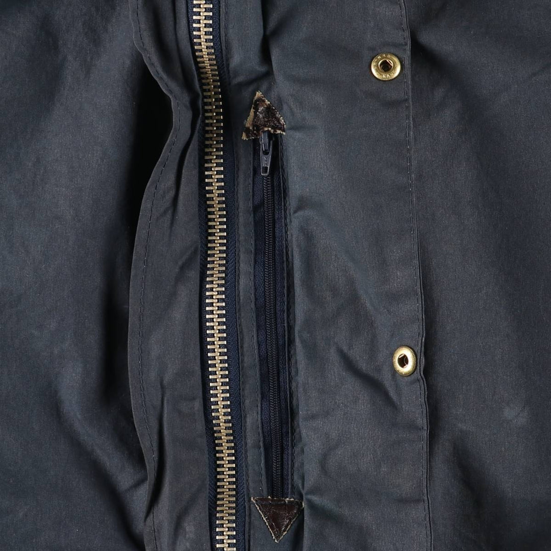 Vintage 80s-90'S Barbour BORDER (old 3-warrant) waxed cotton oiled jacket, made in England, men's size L cotton navy blue type Vintage Second Hand