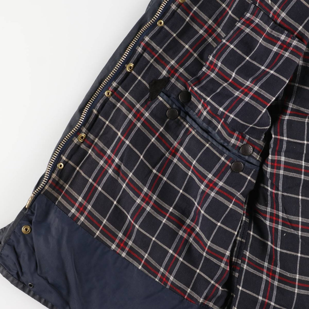 Vintage 80s-90'S Barbour BORDER (old 3-warrant) waxed cotton oiled jacket, made in England, men's size L cotton navy blue type Vintage Second Hand