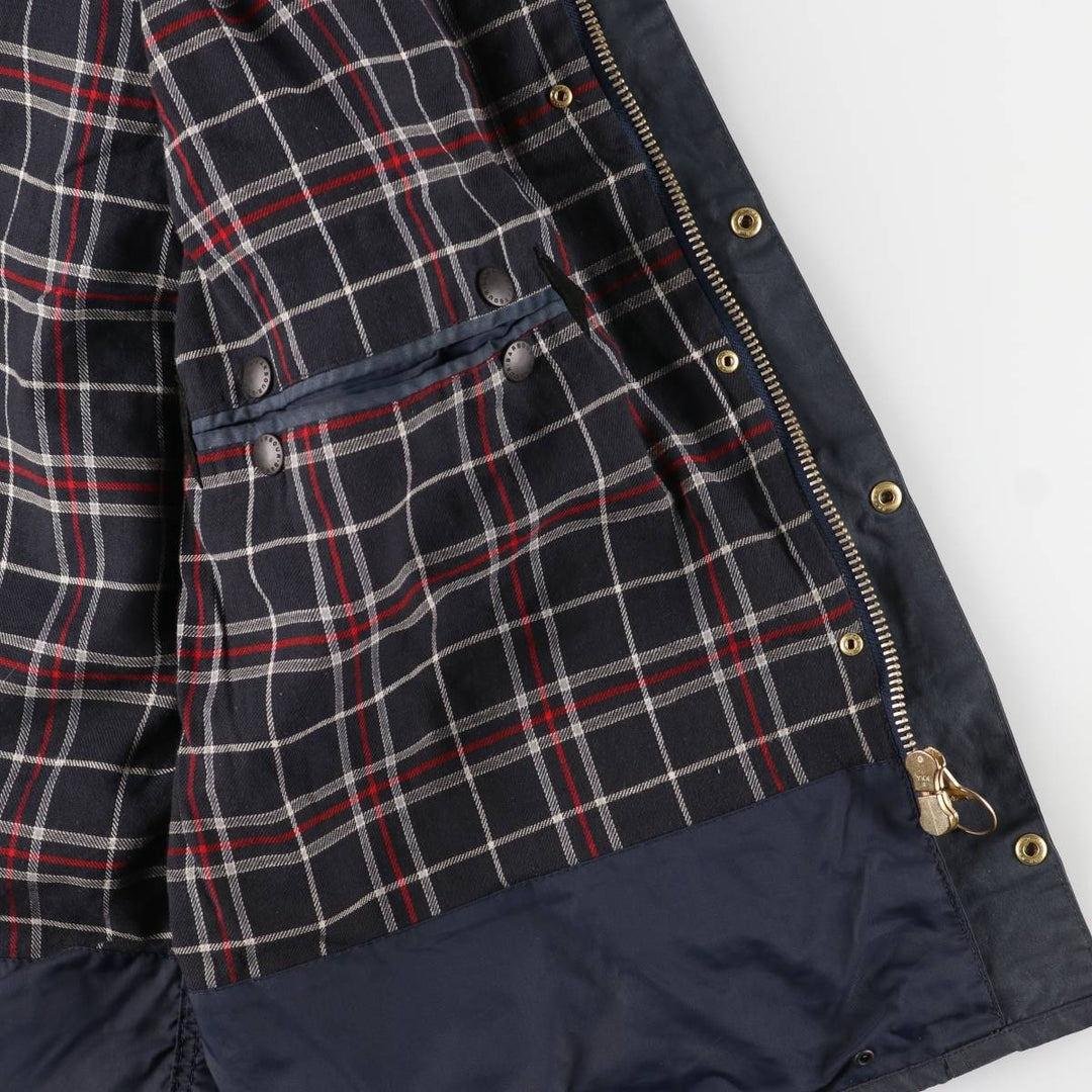 Vintage 80s-90'S Barbour BORDER (old 3-warrant) waxed cotton oiled jacket, made in England, men's size L cotton navy blue type Vintage Second Hand