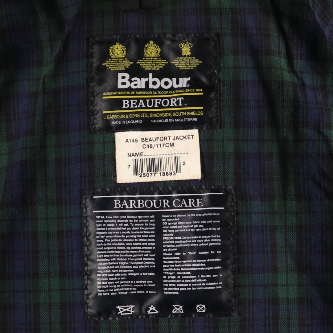Vintage 1980s-1990'S Barbour Beaufort 3 Warrant Waxed Cotton Oiled Jacket, Made in England, Men's XL cotton black type Vintage Second Hand