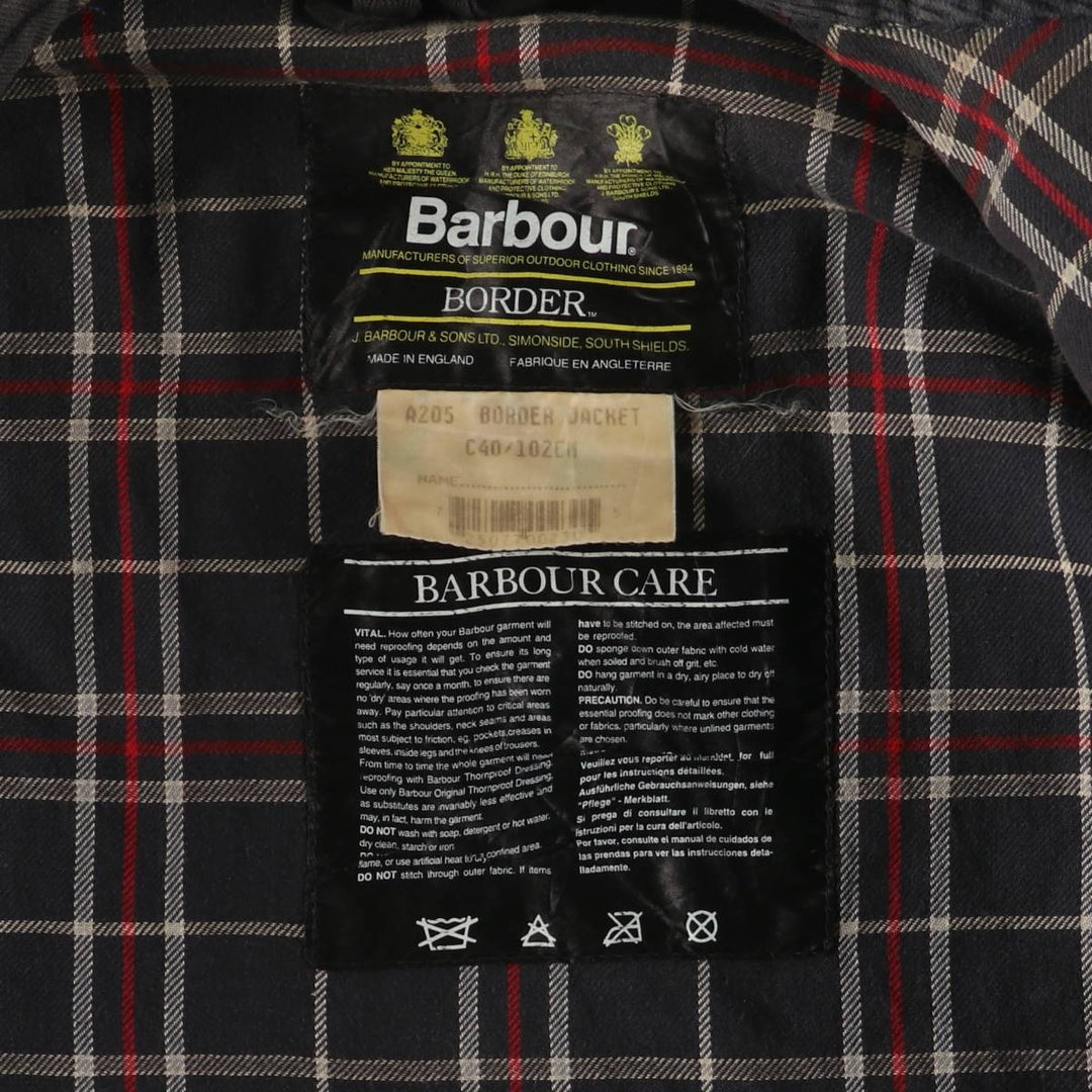 Vintage 80s-90'S Barbour BORDER (old 3-warrant) waxed cotton oiled jacket, made in the UK, size M. cotton Khaki type Vintage Second Hand