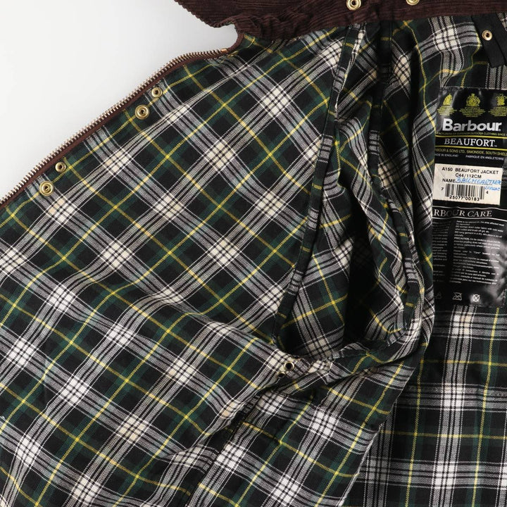 Vintage 1980s-1990'S Barbour Beaufort 3 Warrant Waxed Cotton Oiled Jacket, Made in England, Men's Size L cotton Khaki type Vintage Second Hand