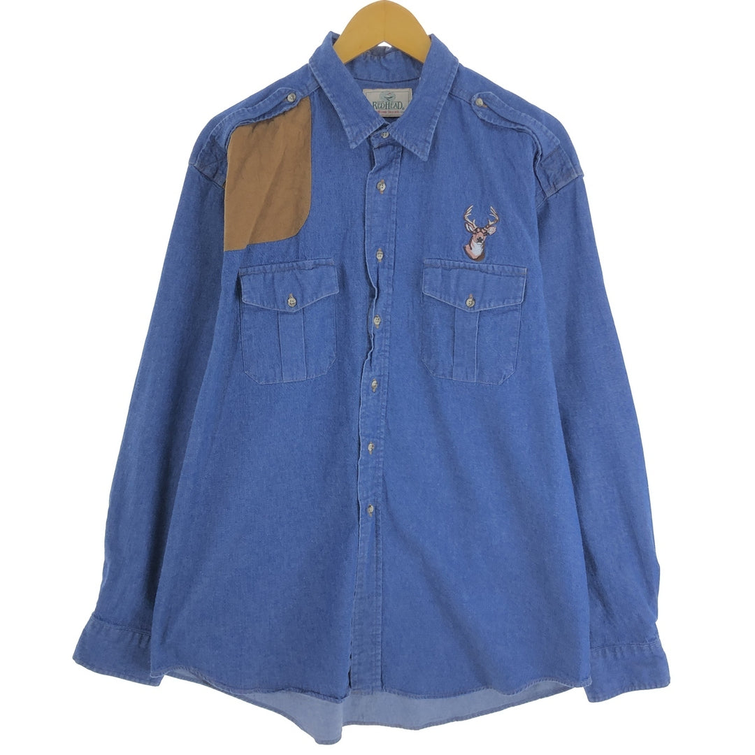 90'S Red Head Vintage Long Sleeve Denim Shirt, Men's Size XL cotton blue type Vintage Second Hand