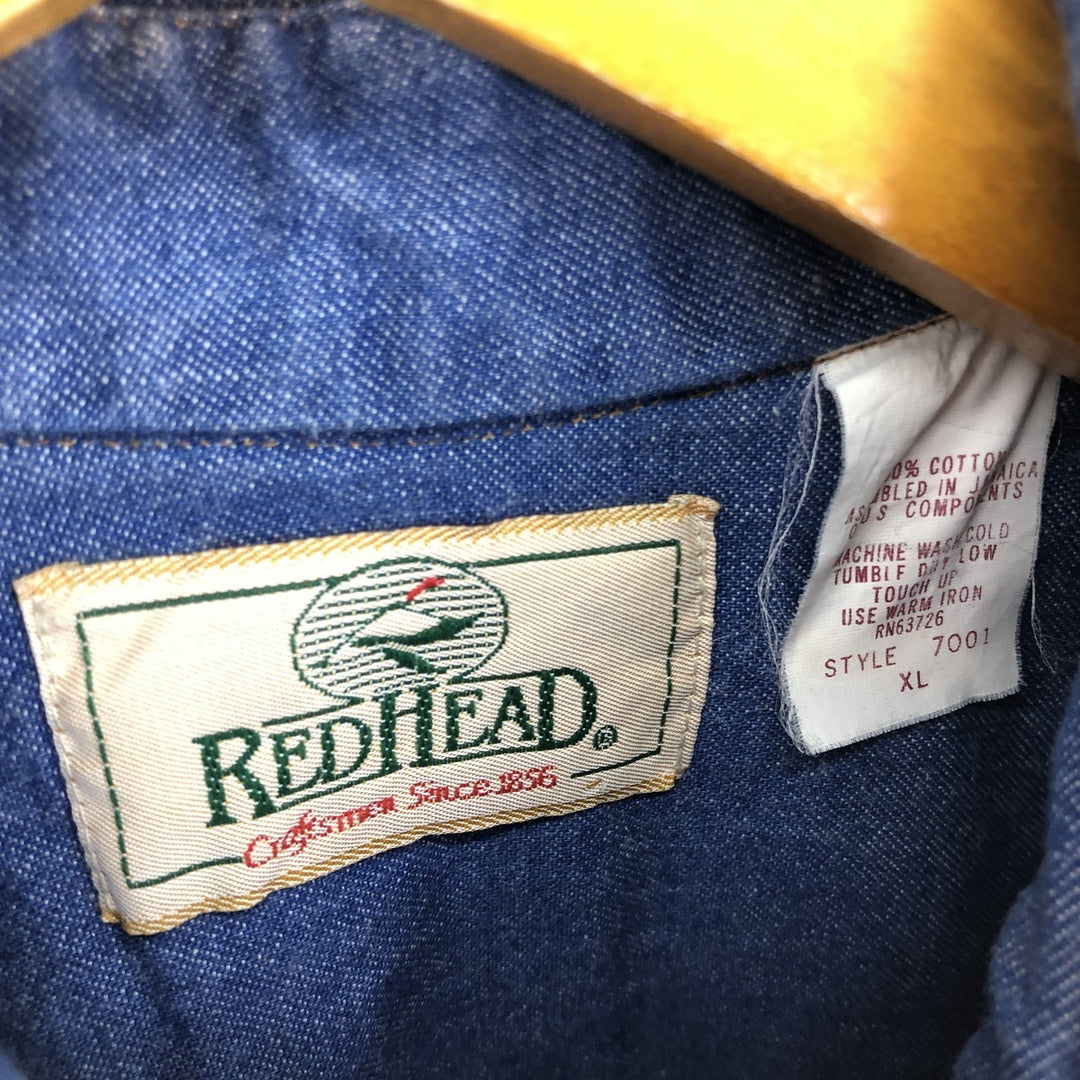 90'S Red Head Vintage Long Sleeve Denim Shirt, Men's Size XL cotton blue type Vintage Second Hand