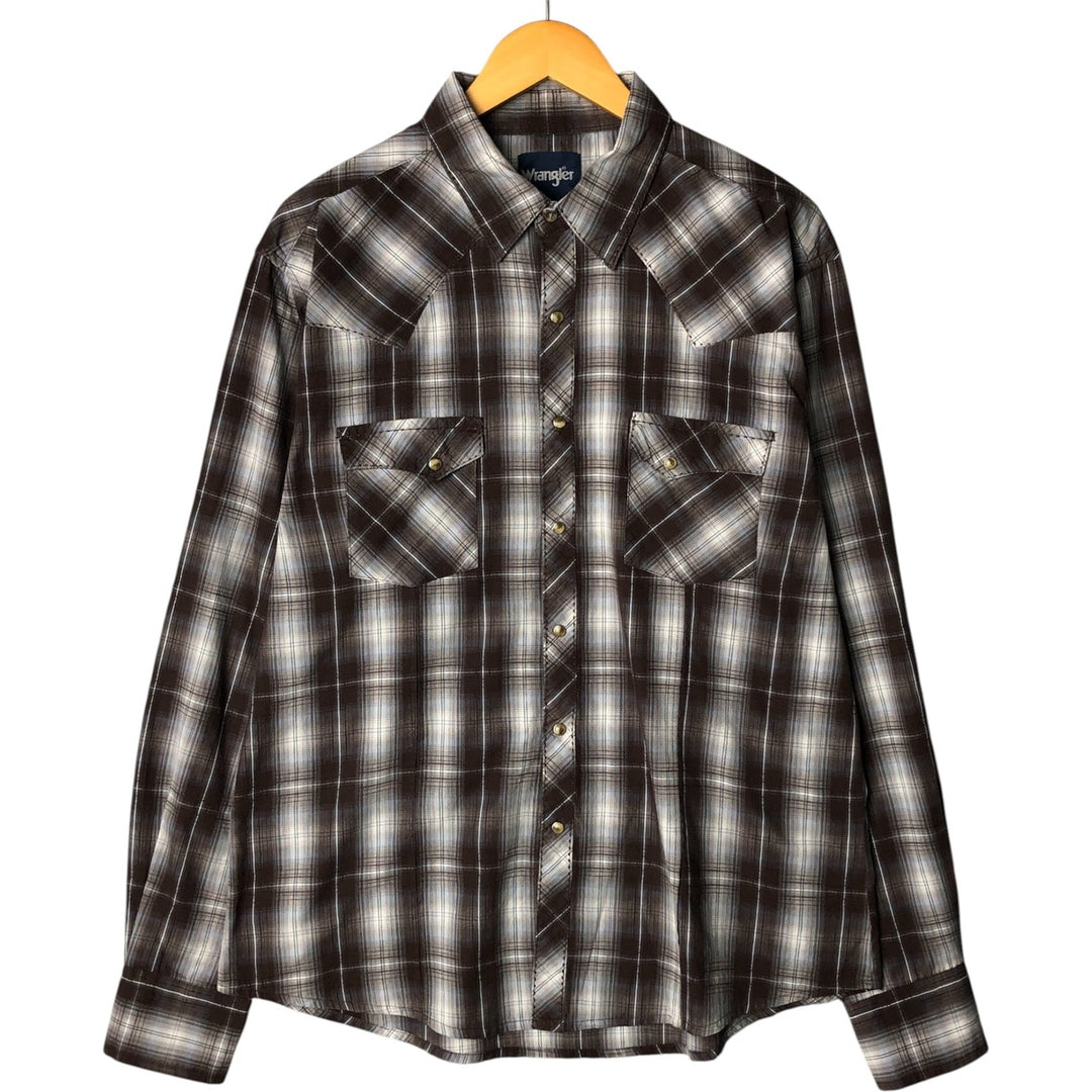 Wrangler Check Pattern Long Sleeve Western Shirt, Men's Size XL cotton Charcoal Vintage Second Hand