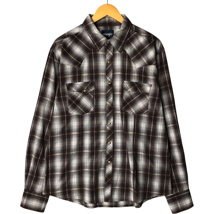 Wrangler Check Pattern Long Sleeve Western Shirt, Men's Size XL cotton Charcoal Vintage Second Hand