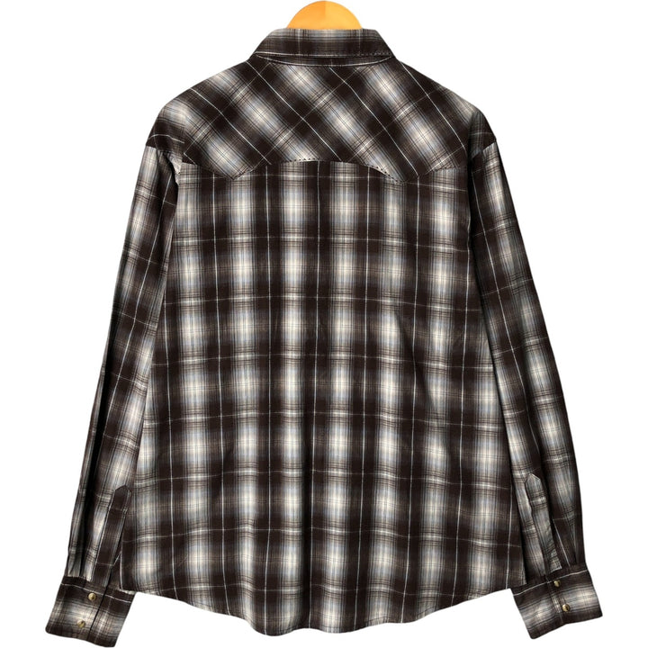 Wrangler Check Pattern Long Sleeve Western Shirt, Men's Size XL cotton Charcoal Vintage Second Hand