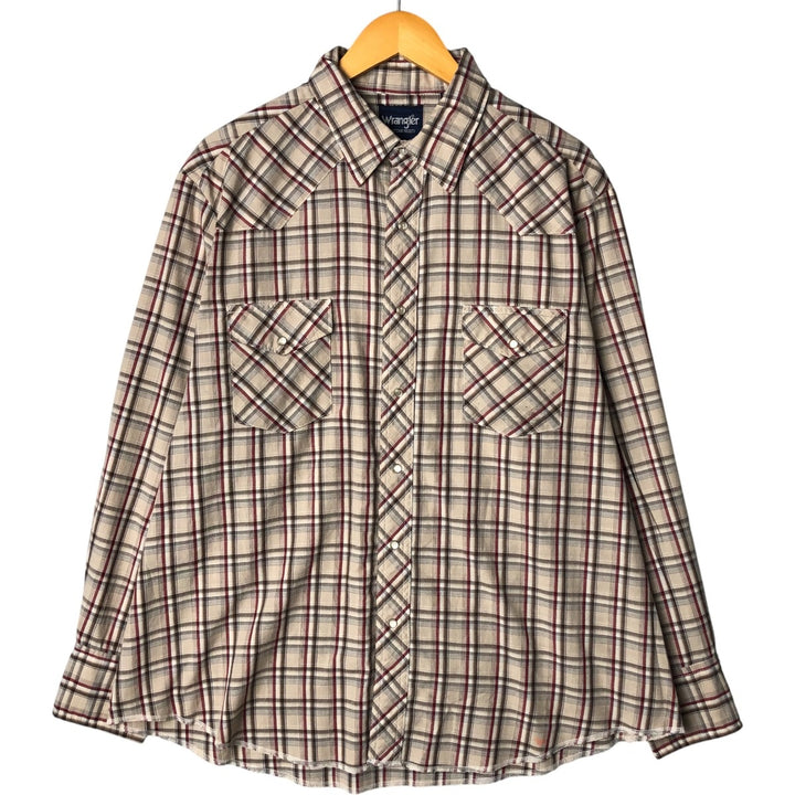Wrangler Western Shirts Check Pattern Long Sleeve Western Shirt Men's XL cotton Beige type Vintage Second Hand
