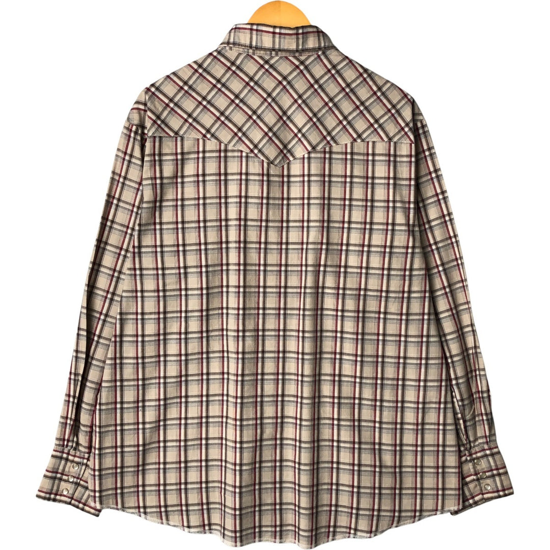 Wrangler Western Shirts Check Pattern Long Sleeve Western Shirt Men's XL cotton Beige type Vintage Second Hand