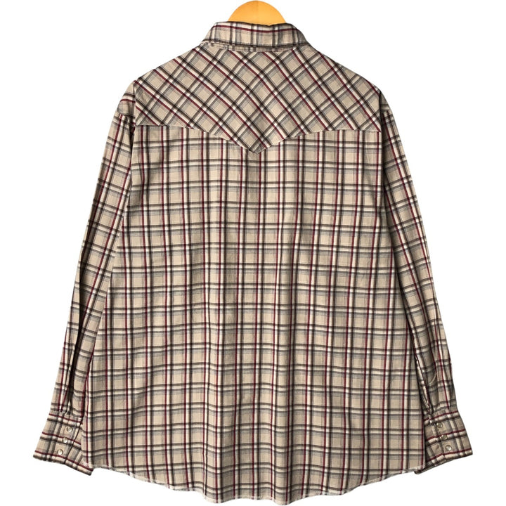 Wrangler Western Shirts Check Pattern Long Sleeve Western Shirt Men's XL cotton Beige type Vintage Second Hand