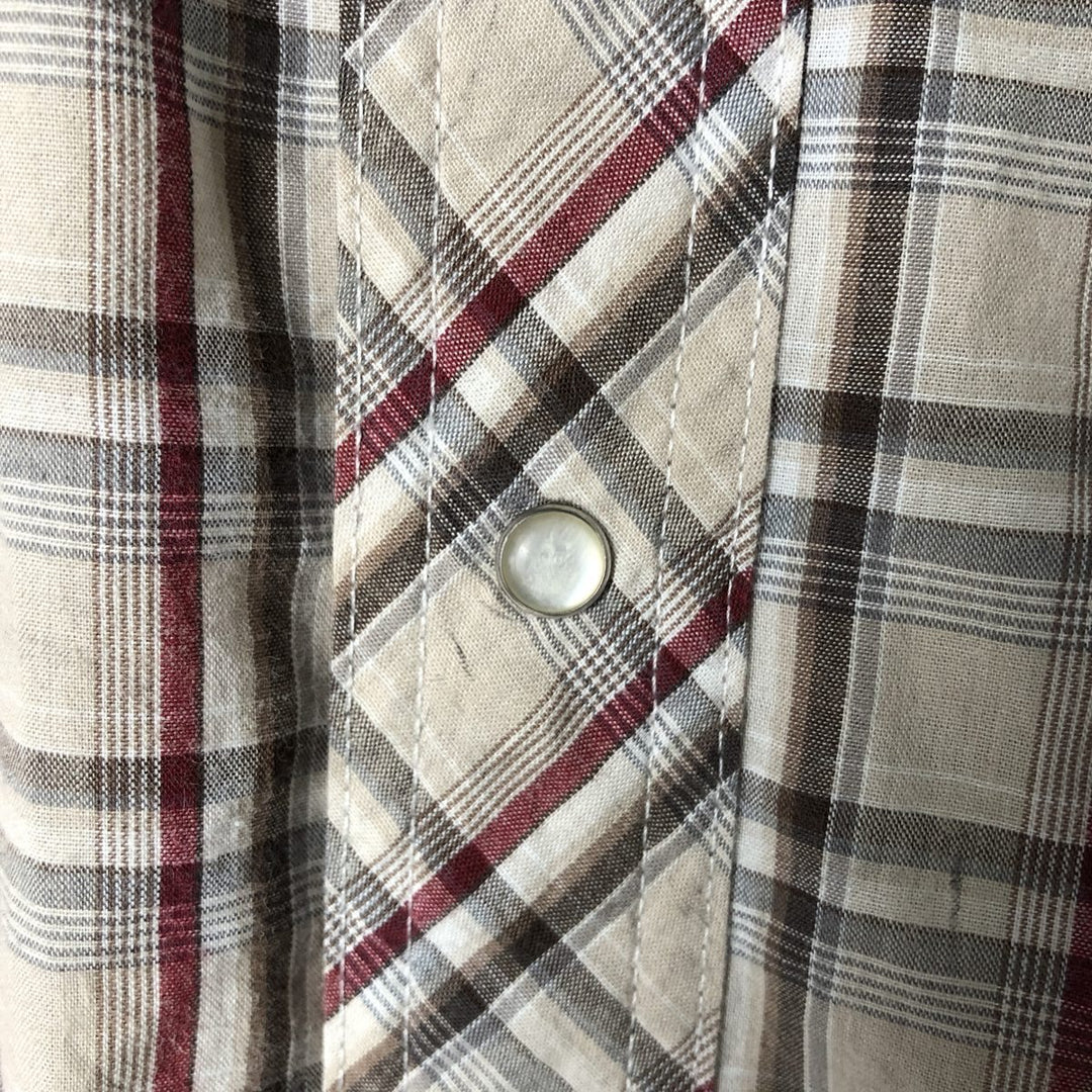 Wrangler Western Shirts Check Pattern Long Sleeve Western Shirt Men's XL cotton Beige type Vintage Second Hand
