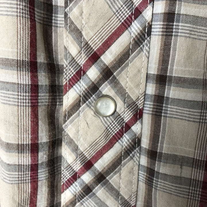 Wrangler Western Shirts Check Pattern Long Sleeve Western Shirt Men's XL cotton Beige type Vintage Second Hand