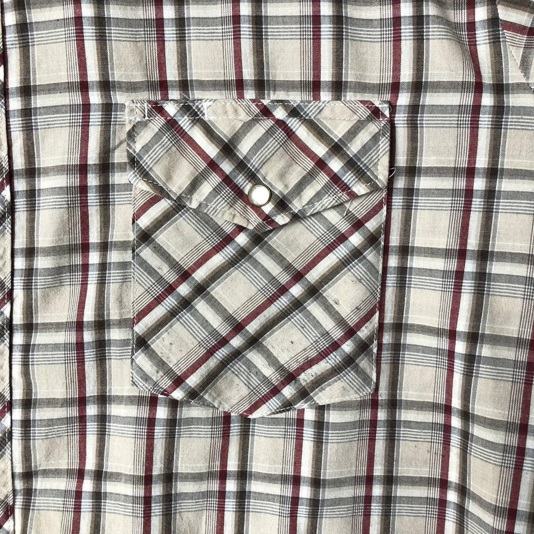 Wrangler Western Shirts Check Pattern Long Sleeve Western Shirt Men's XL cotton Beige type Vintage Second Hand