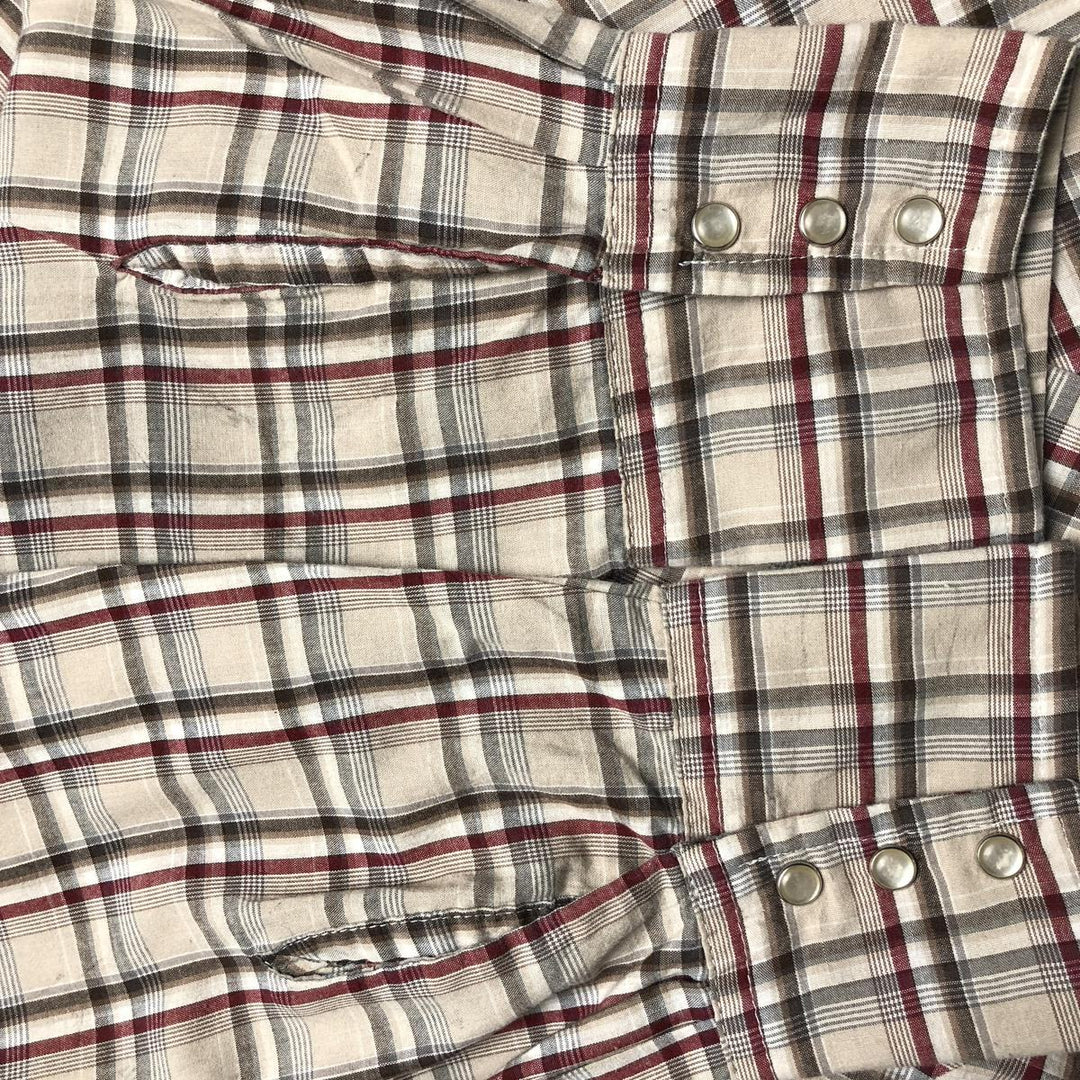 Wrangler Western Shirts Check Pattern Long Sleeve Western Shirt Men's XL cotton Beige type Vintage Second Hand