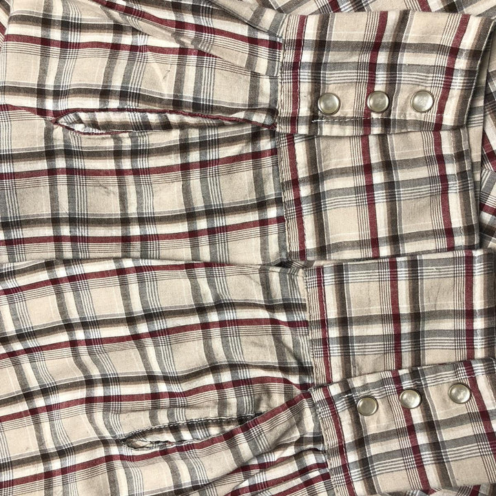 Wrangler Western Shirts Check Pattern Long Sleeve Western Shirt Men's XL cotton Beige type Vintage Second Hand