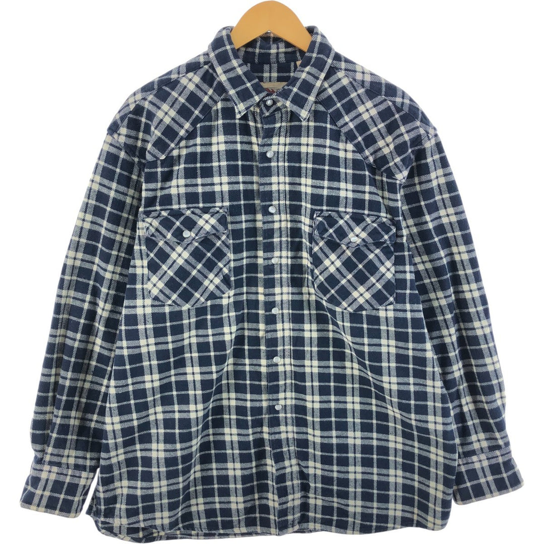 FIELDN FOREST Long Sleeve Western Flannel Check Shirt, Men's Size XL cotton navy blue type Vintage Second Hand