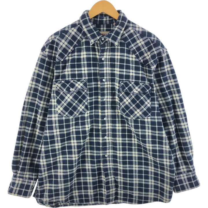 FIELDN FOREST Long Sleeve Western Flannel Check Shirt, Men's Size XL cotton navy blue type Vintage Second Hand