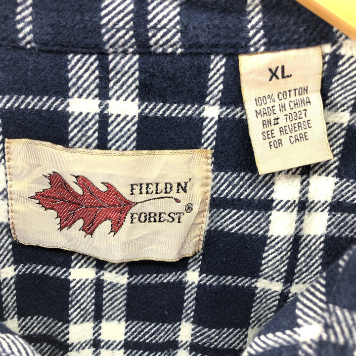 FIELDN FOREST Long Sleeve Western Flannel Check Shirt, Men's Size XL cotton navy blue type Vintage Second Hand