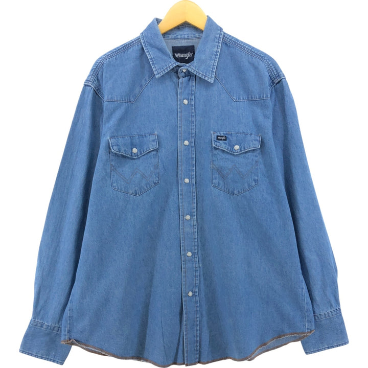 Vintage 90'S Wrangler Long Sleeve Denim Western Shirt, Men's Size XL cotton blue type Vintage Second Hand