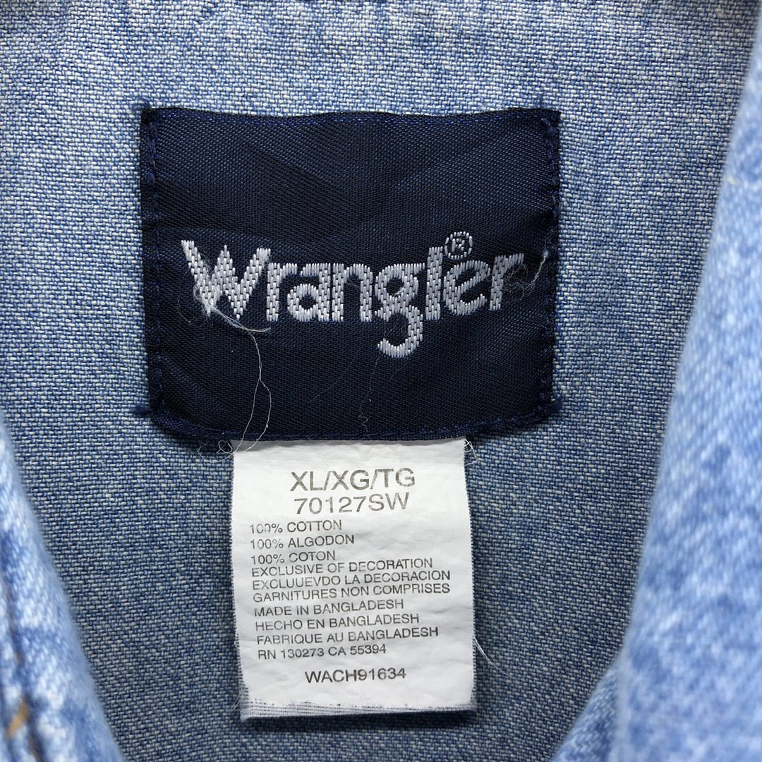Vintage 90'S Wrangler Long Sleeve Denim Western Shirt, Men's Size XL cotton blue type Vintage Second Hand