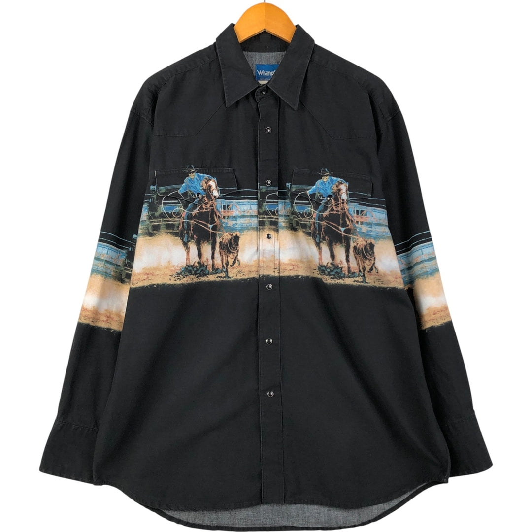 Wrangler All-Over Print Long Sleeve Western Shirt, Men's XL unclear black type Vintage Second Hand