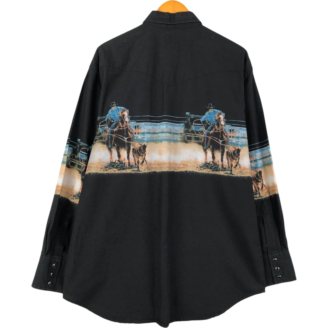 Wrangler All-Over Print Long Sleeve Western Shirt, Men's XL unclear black type Vintage Second Hand