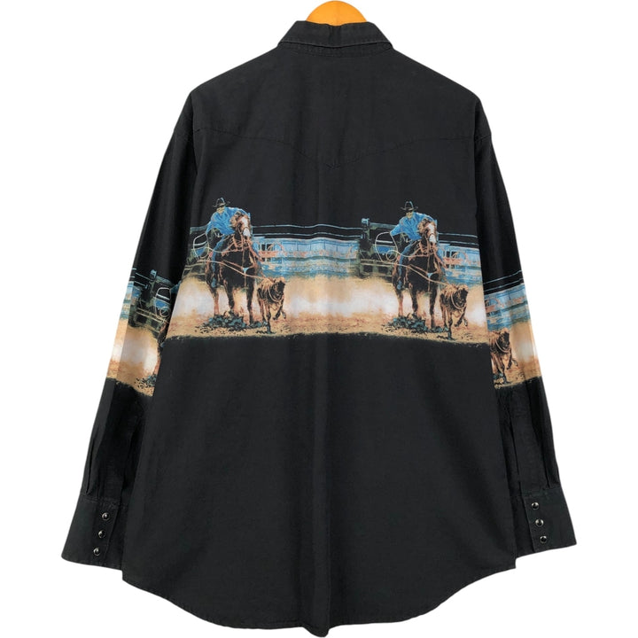 Wrangler All-Over Print Long Sleeve Western Shirt, Men's XL unclear black type Vintage Second Hand