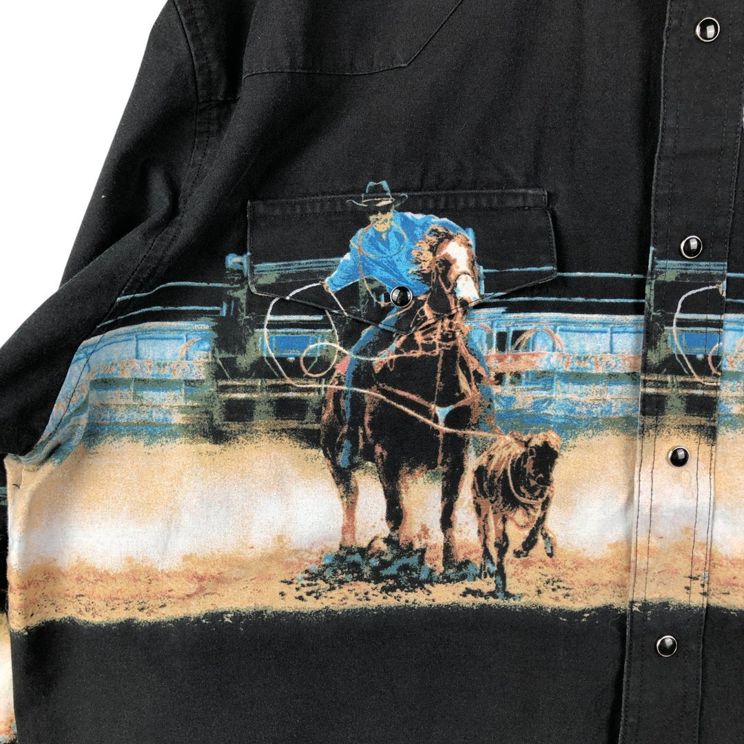Wrangler All-Over Print Long Sleeve Western Shirt, Men's XL unclear black type Vintage Second Hand