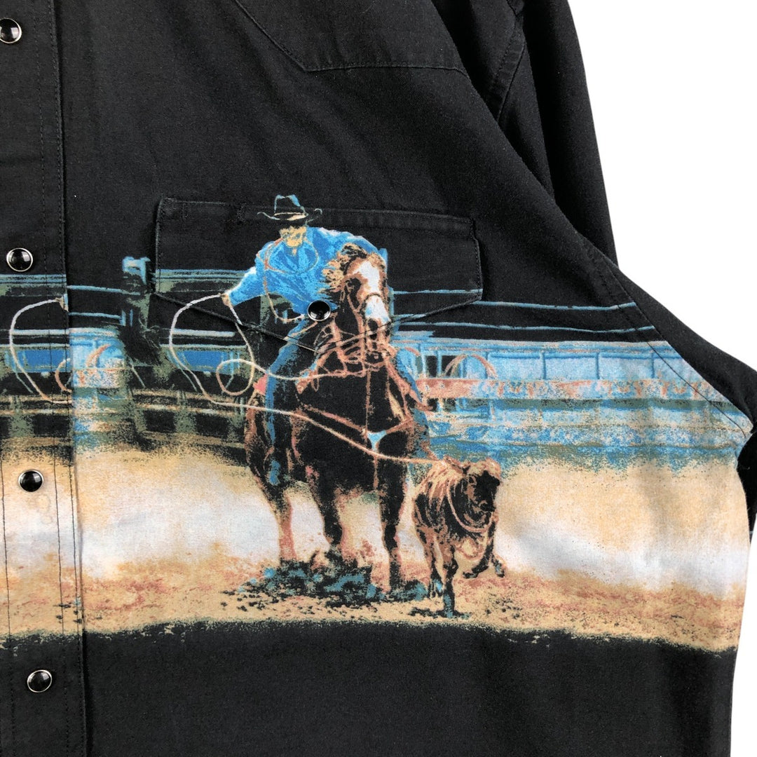 Wrangler All-Over Print Long Sleeve Western Shirt, Men's XL unclear black type Vintage Second Hand