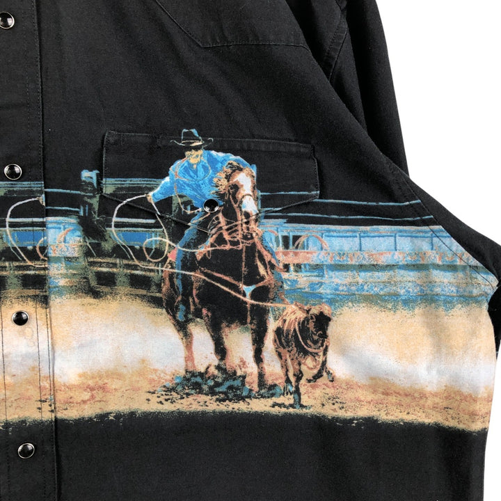 Wrangler All-Over Print Long Sleeve Western Shirt, Men's XL unclear black type Vintage Second Hand