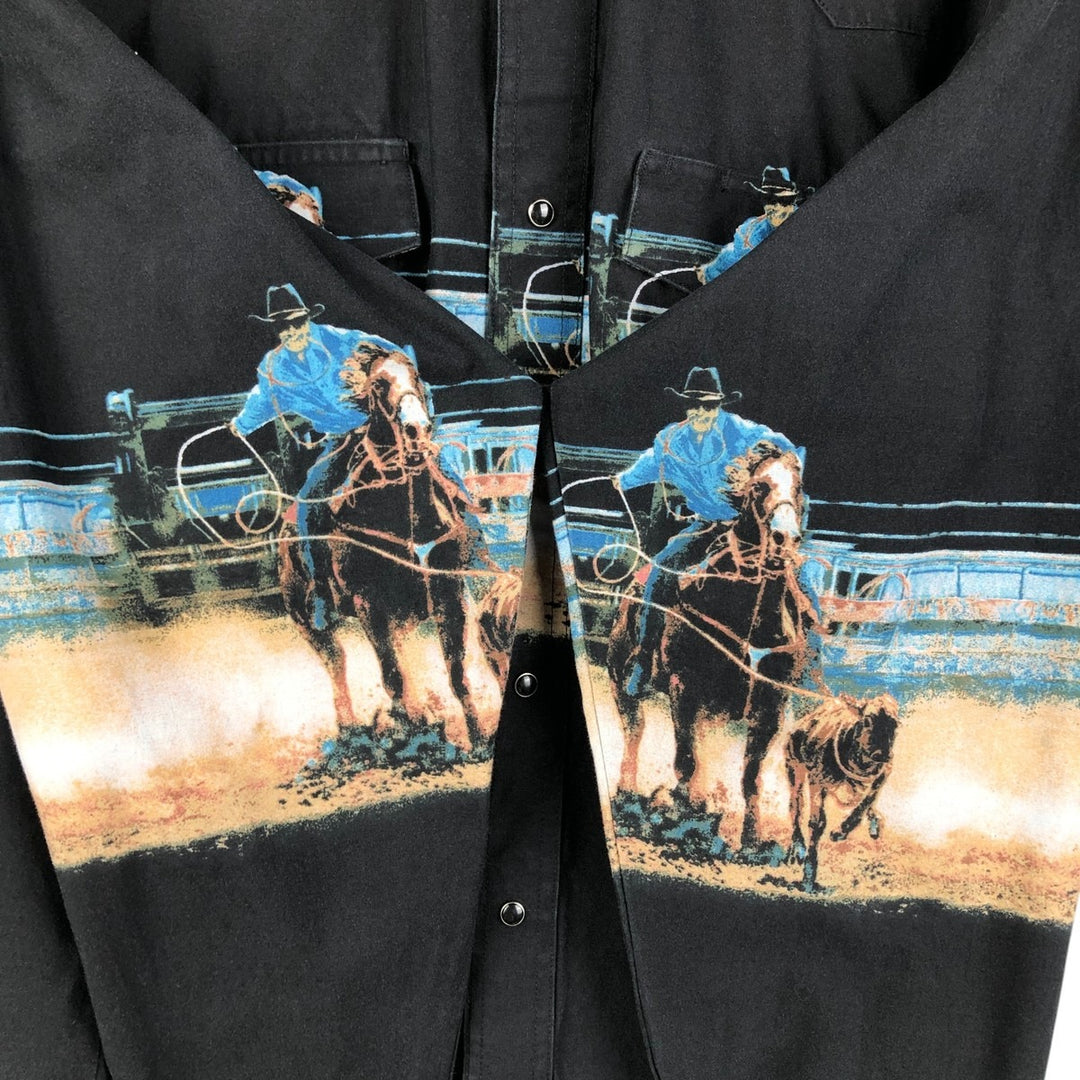 Wrangler All-Over Print Long Sleeve Western Shirt, Men's XL unclear black type Vintage Second Hand