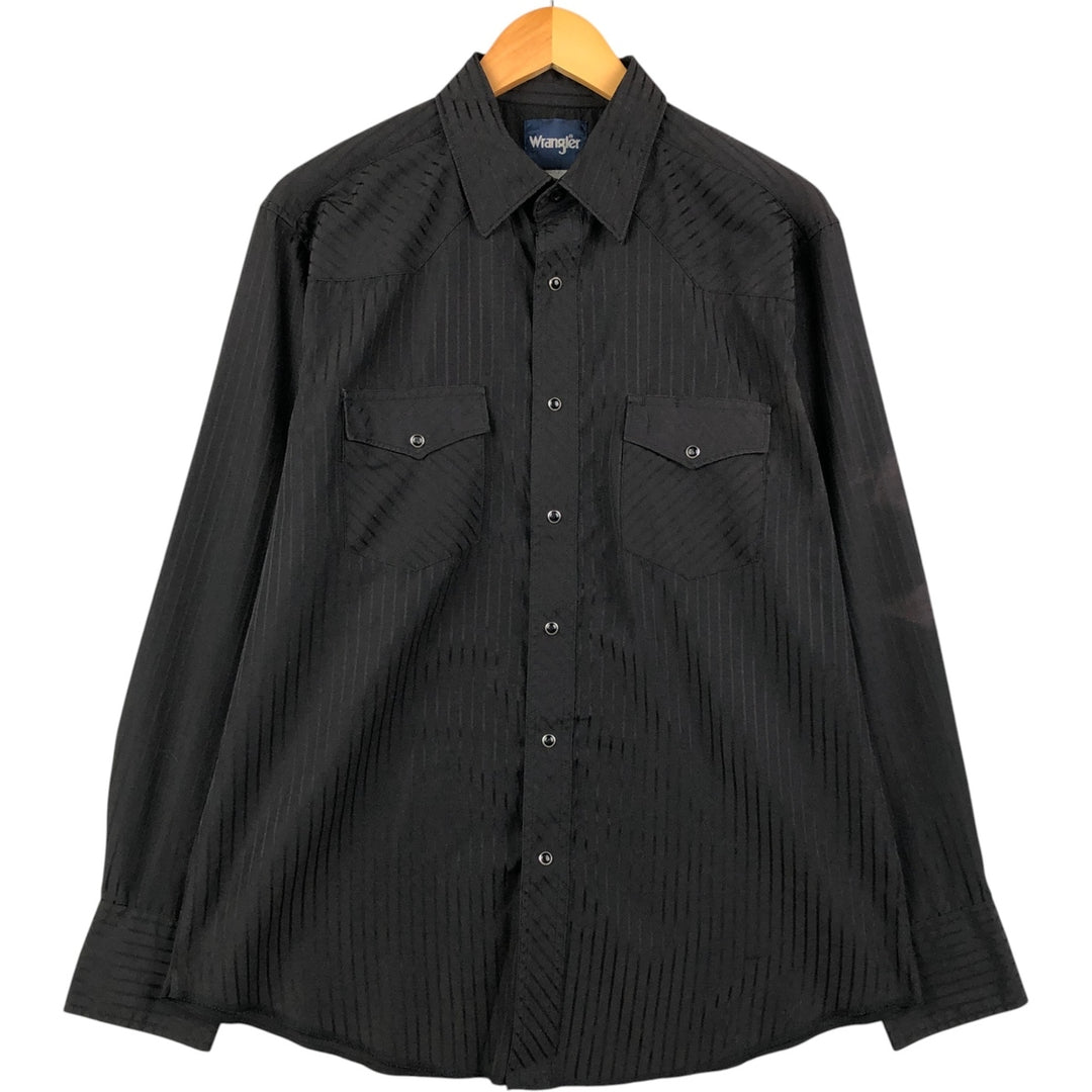 Wrangler Stripe Pattern Long Sleeve Western Shirt, Men's Size L unclear black type Vintage Second Hand